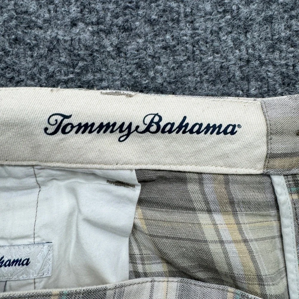 Tommy Bahama Plaid Shorts Mens 38 Khaki Grey Linen Tencel 9